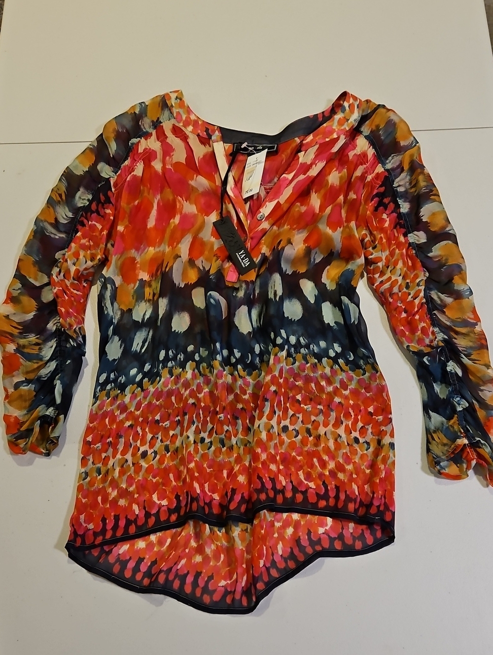 Nordstrom Colorful Silk Tunic V-Neck Blouse 0256